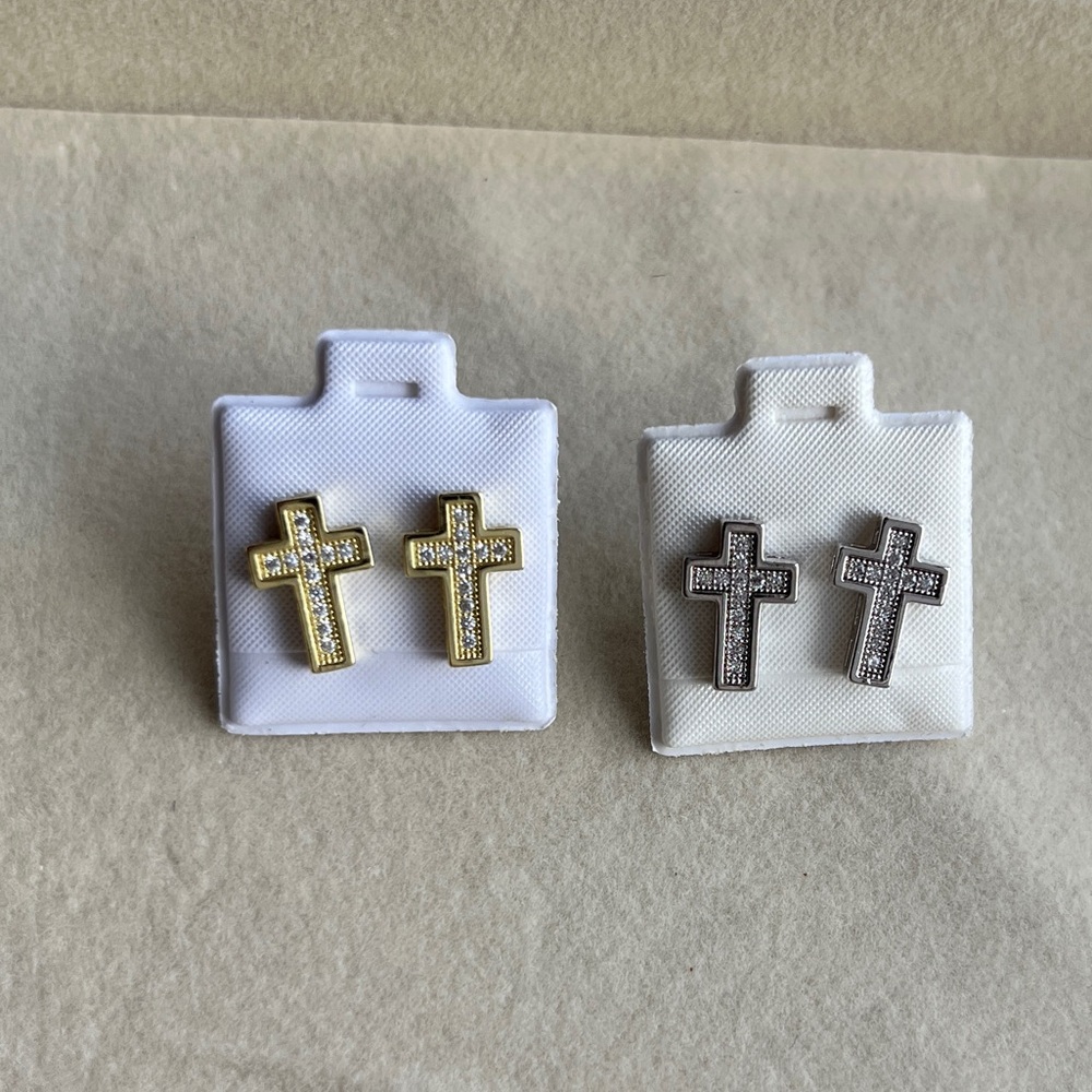 2 Piece Gold and Silver gold plated Cross Earrings
